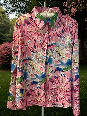Bright Pink Floral Button-Up Blouse